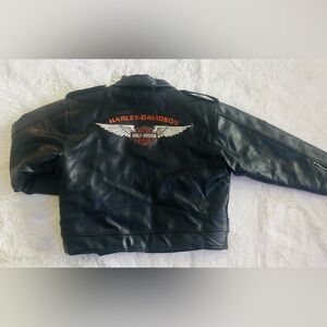 Harley Davidson Classic Black Vegan LeatherJacket Angled Zipper Belted Size L